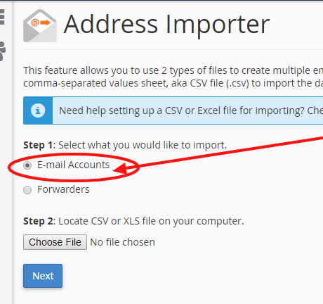 address importer email account